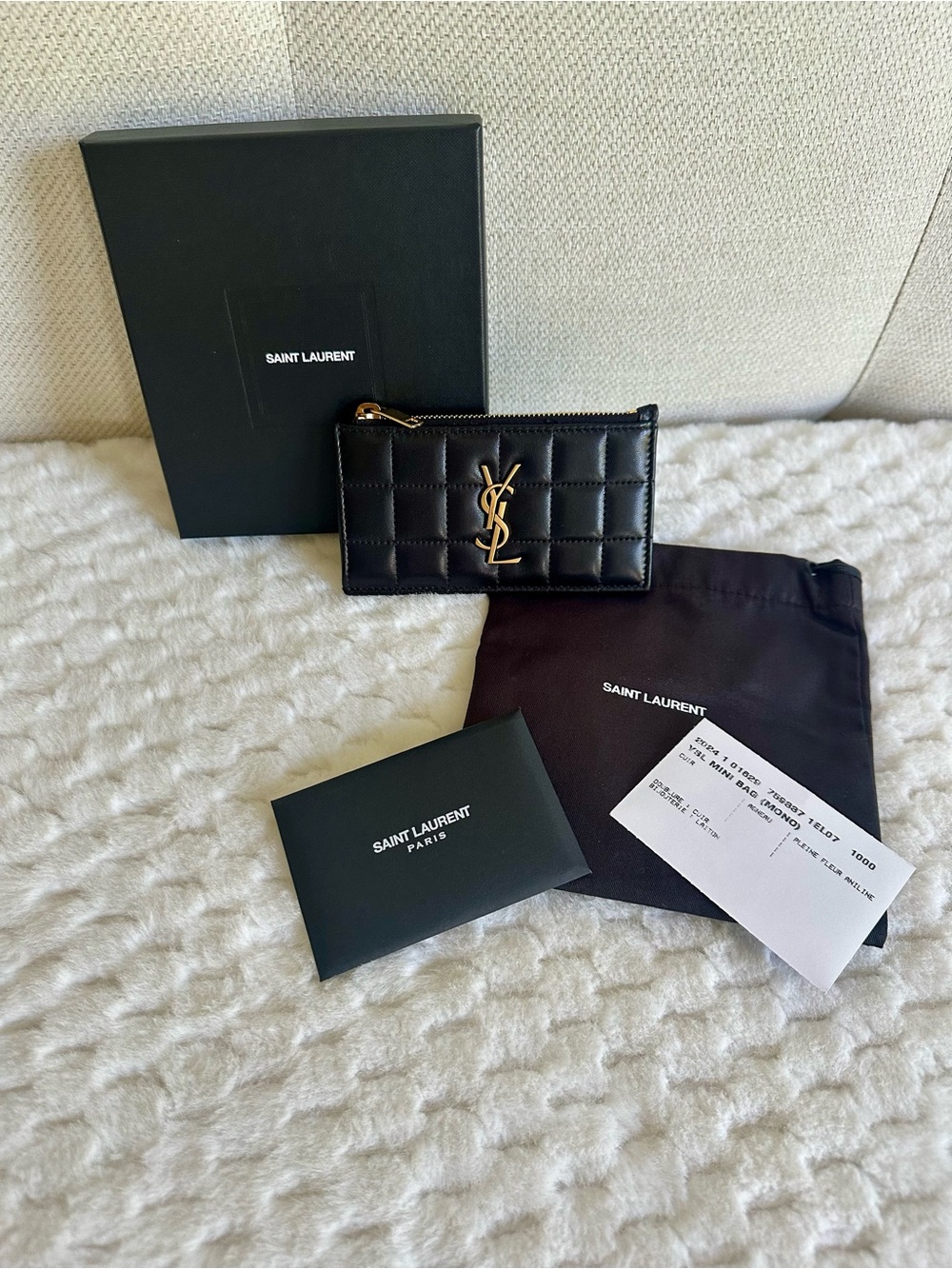 Saint Laurent Cassandre Matelasse Carre Zipped Fragments Card case Blk Lambskin
